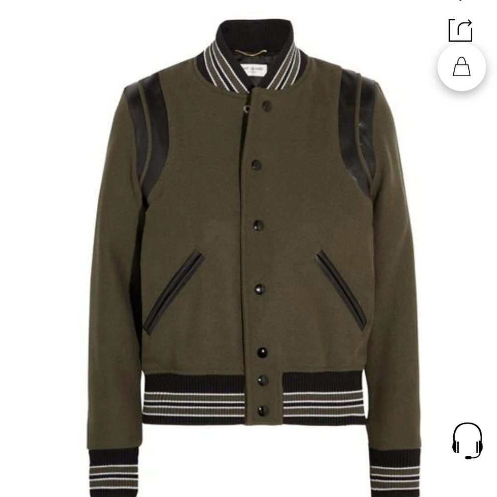 Authentic Yves Saint Laurent olive teddy varaity jacket